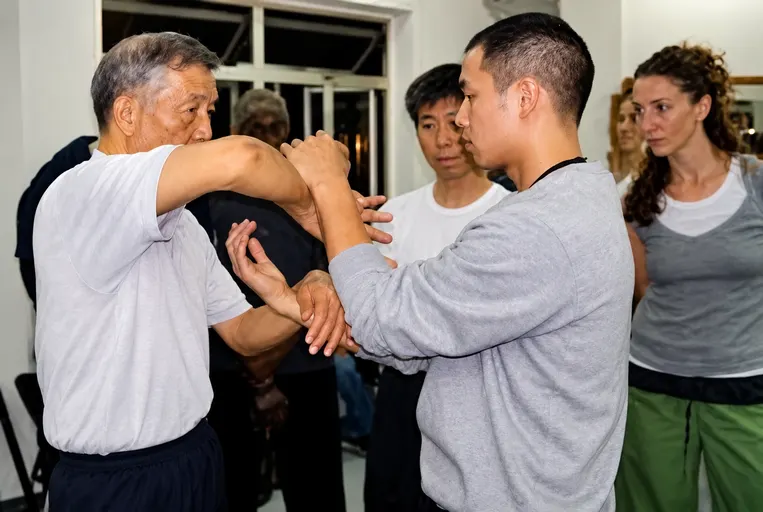 Grand Master Ip Ching demonstrates Chi Sau with Alan